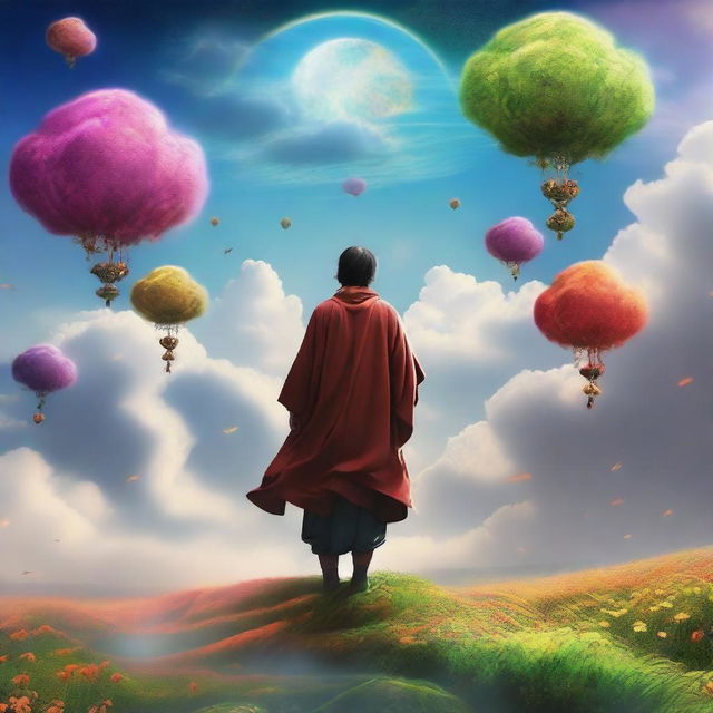 This is a digital art image of a fantastical sky filled with celestial bodies and mystical clouds, embodying the theme of cultivation and Xuanhuan fantasy