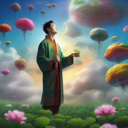 This is a digital art image of a fantastical sky filled with celestial bodies and mystical clouds, embodying the theme of cultivation and Xuanhuan fantasy