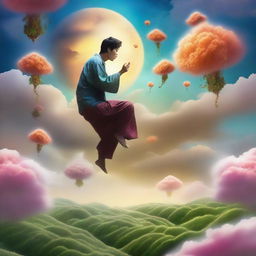 This is a digital art image of a fantastical sky filled with celestial bodies and mystical clouds, embodying the theme of cultivation and Xuanhuan fantasy