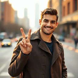 A confident man standing with a relaxed posture, wearing a stylish coat
