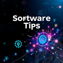 A vibrant and engaging banner focusing on software tips and artificial intelligence solutions for various fields and problems