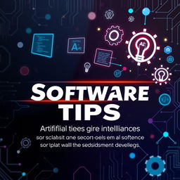 A vibrant and engaging banner focusing on software tips and artificial intelligence solutions for various fields and problems