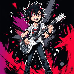 A lively and expressive illustration of an emo rock musician playing an electric guitar in the style of IncrediBox