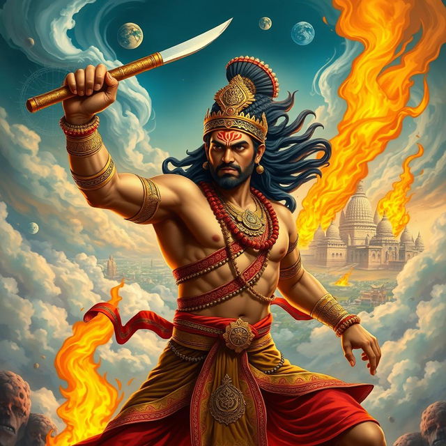 A powerful depiction of Tripurantaka, the destroyer of the three cities, depicted in a dramatic and dynamic pose