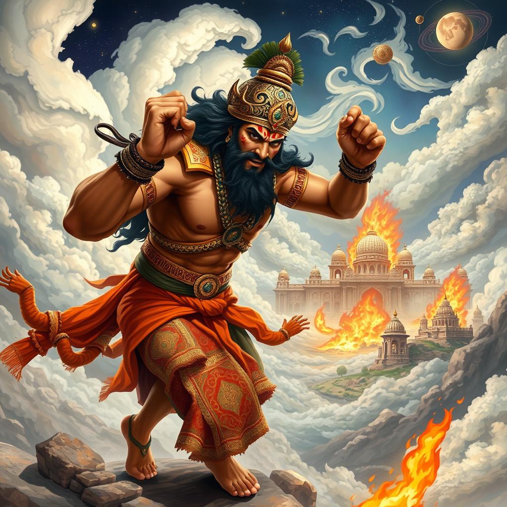 A powerful depiction of Tripurantaka, the destroyer of the three cities, depicted in a dramatic and dynamic pose