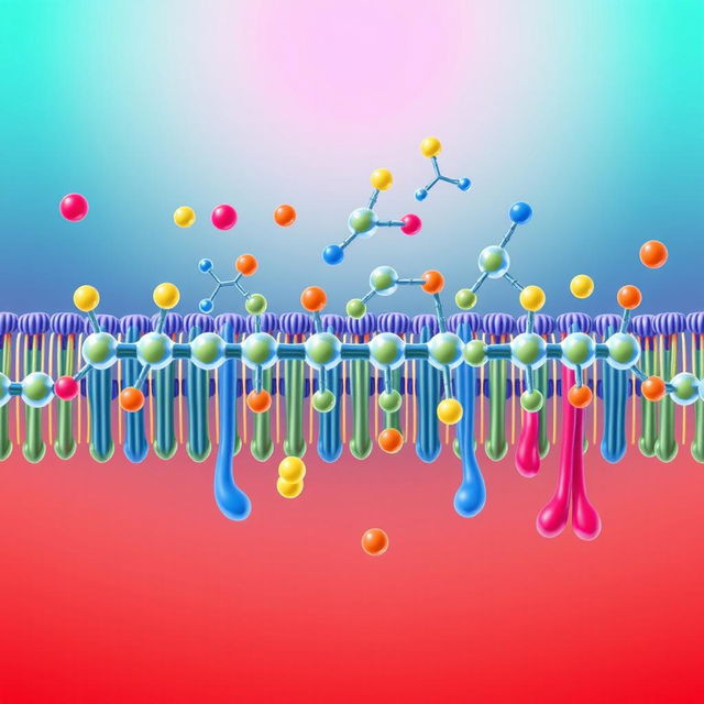 A vivid and detailed illustration of lipid molecules, showcasing their unique structures