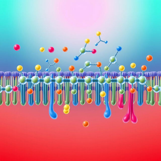 A vivid and detailed illustration of lipid molecules, showcasing their unique structures