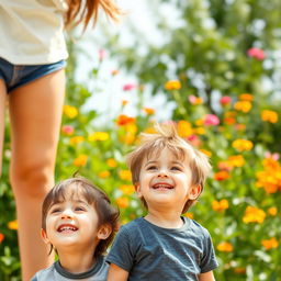 An older sister and her younger brother enjoying a fun day outdoors, captured in a lighthearted moment