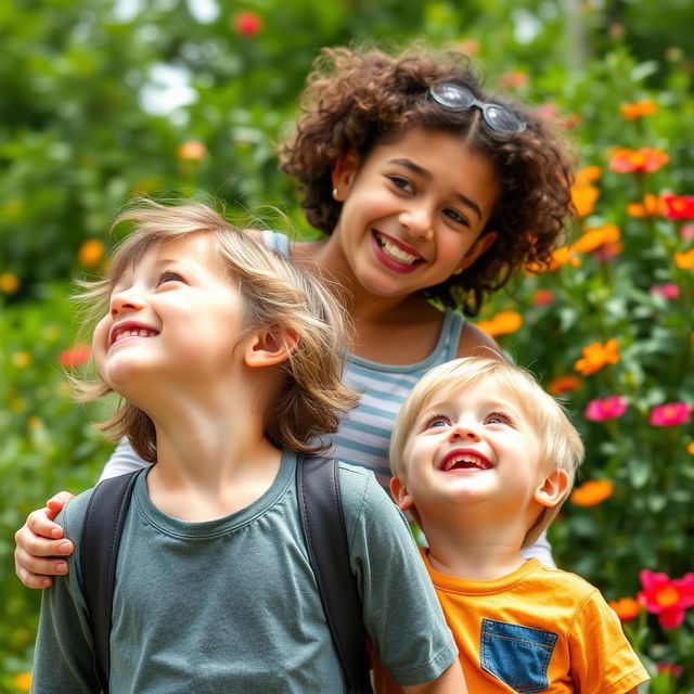 An older sister and her younger brother enjoying a fun day outdoors, captured in a lighthearted moment