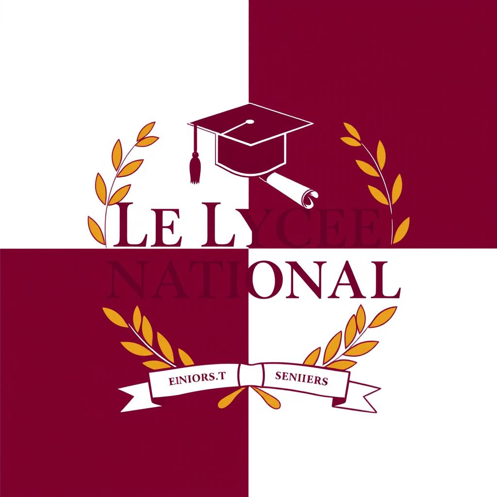 A sophisticated logo design for the seniors of Le Lycee National, prominently featuring the school's name in an elegant serif font