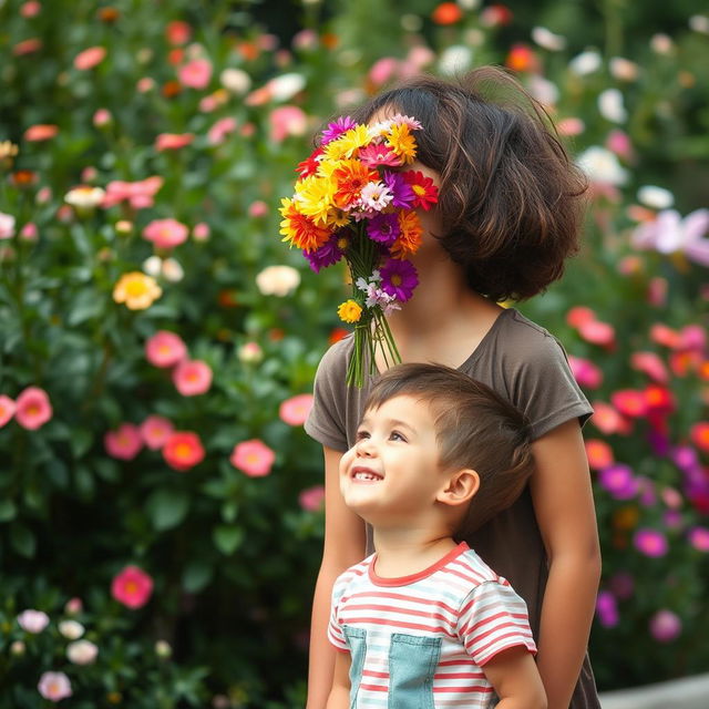 An older sister and her younger brother are enjoying a day out, captured in a whimsical moment