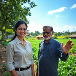 A young IAS officer visiting a rural village to meet with her father at a lush green farm