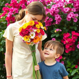 An older sister and her younger brother enjoying a cheerful outing in a vibrant outdoor setting