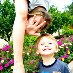 An older sister and her younger brother are playfully enjoying an outing together