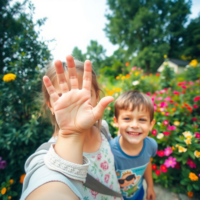 An older sister and her younger brother are playfully enjoying an outing together