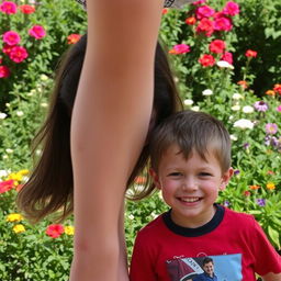 An older sister and her younger brother are having a delightful outing together, captured in a playful moment