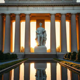 A striking image of the Lincoln Memorial, featuring the iconic statue of Abraham Lincoln standing vertically instead of sitting
