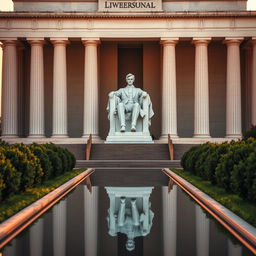 A striking image of the Lincoln Memorial, featuring the iconic statue of Abraham Lincoln standing vertically instead of sitting