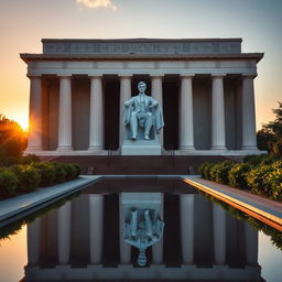 A striking image of the Lincoln Memorial, featuring the iconic statue of Abraham Lincoln standing vertically instead of sitting