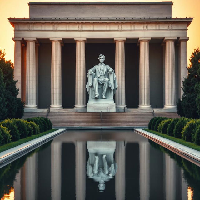 A striking image of the Lincoln Memorial, featuring the iconic statue of Abraham Lincoln standing vertically instead of sitting