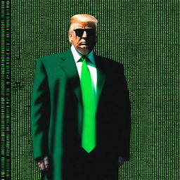 A top-notch, digital art image of Donald Trump in the style of an NFT, incorporating elements from The Matrix and featuring Jan Wik