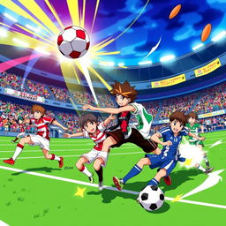 A dynamic and vibrant wallpaper featuring characters from Inazuma Eleven engaged in an exciting soccer match