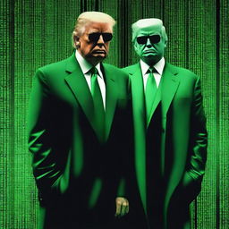 A top-notch, digital art image of Donald Trump in the style of an NFT, incorporating elements from The Matrix and featuring Jan Wik