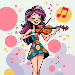 A lively and colorful illustration of a woman playing the violin in the style of IncrediBox