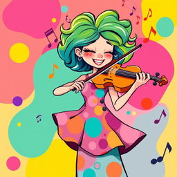 A lively and colorful illustration of a woman playing the violin in the style of IncrediBox