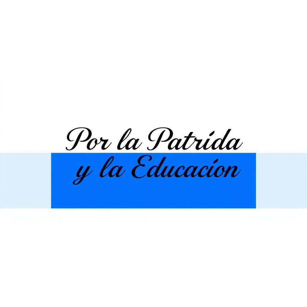 A flag design featuring three horizontal blue stripes, two vertical white stripes, and in the center, the phrase 'Por la Patria y la Educación' elegantly stylized