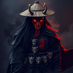 Kenji Hittori, a shadowy figure with long, flowing black hair that cascades to his waist, representing a haunting remnant of his humanity