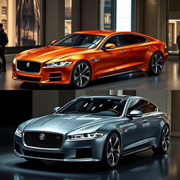 A captivating display featuring two of the next generation Jaguar Arnage turbo cars, envisioned from the future