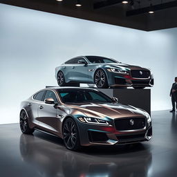 A captivating display featuring two of the next generation Jaguar Arnage turbo cars, envisioned from the future