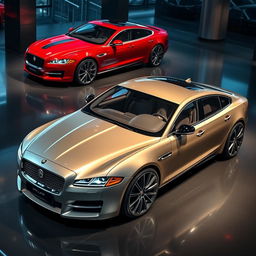 A captivating display featuring two of the next generation Jaguar Arnage turbo cars, envisioned from the future