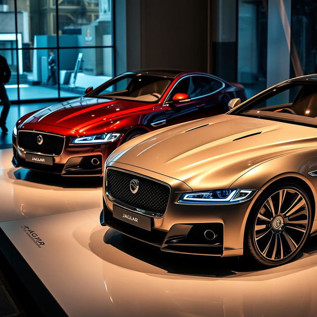 A captivating display featuring two of the next generation Jaguar Arnage turbo cars, envisioned from the future