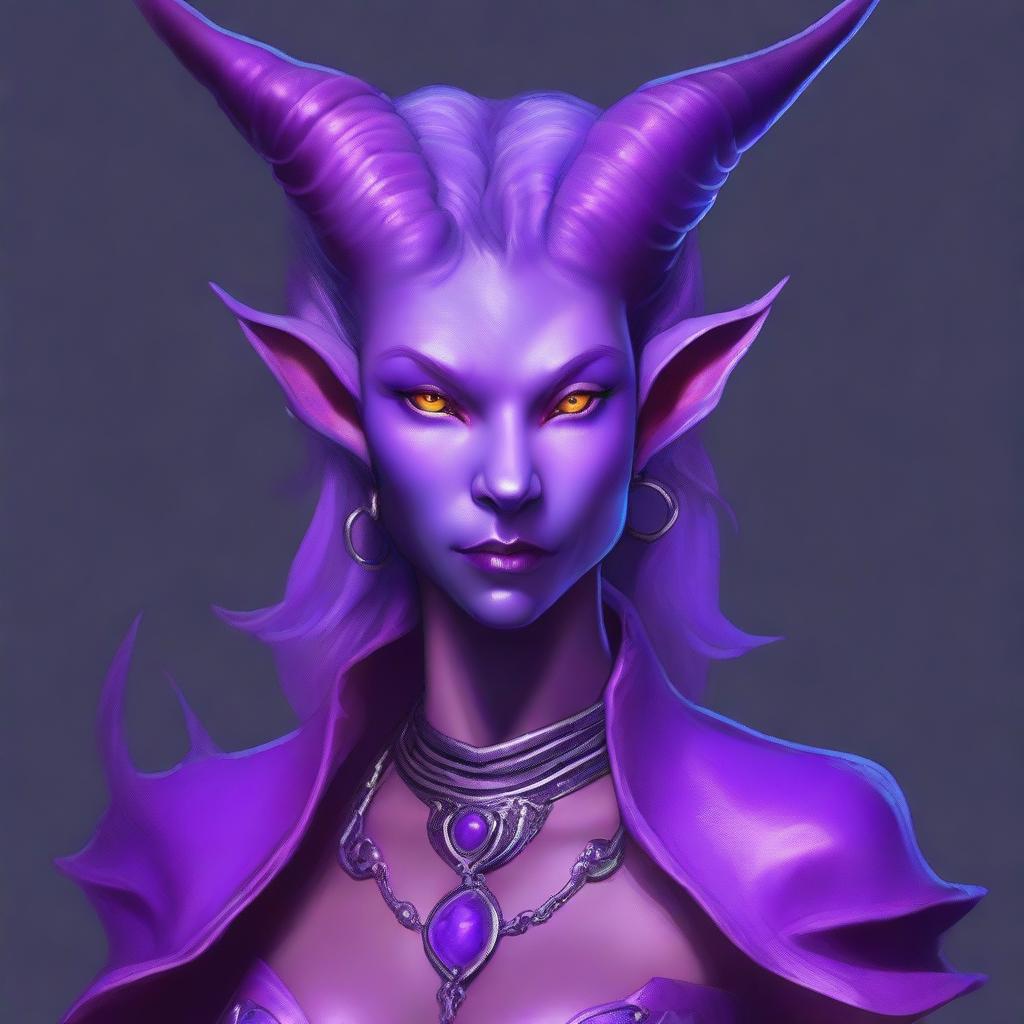 A digital art image of a lilac tiefling