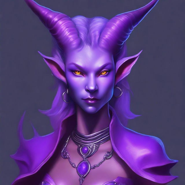 A digital art image of a lilac tiefling