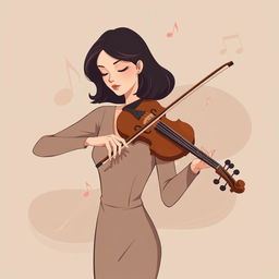 An elegant illustration of a woman playing the violin, inspired by IncrediBox but with a more refined and less cartoonish style