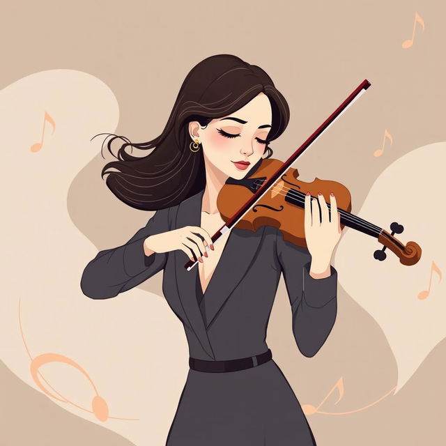 An elegant illustration of a woman playing the violin, inspired by IncrediBox but with a more refined and less cartoonish style