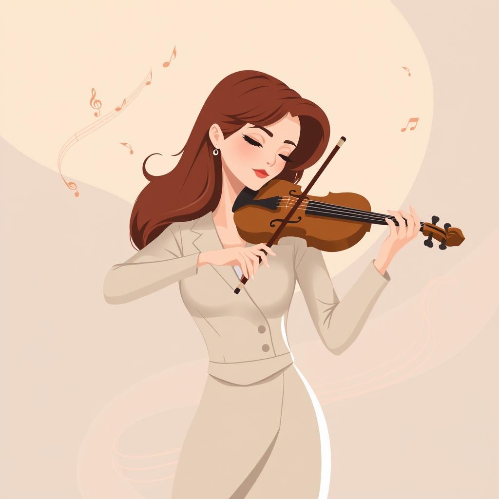 An elegant illustration of a woman playing the violin, inspired by IncrediBox but with a more refined and less cartoonish style