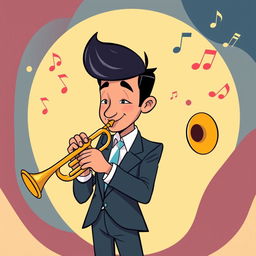 A stylish illustration of a man playing a trumpet in the IncrediBox style
