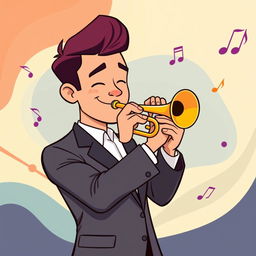 A stylish illustration of a man playing a trumpet in the IncrediBox style