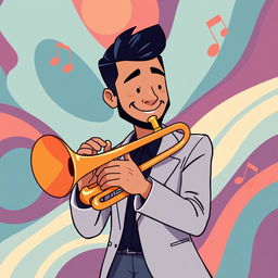 A stylish illustration of a man playing a trumpet in the IncrediBox style
