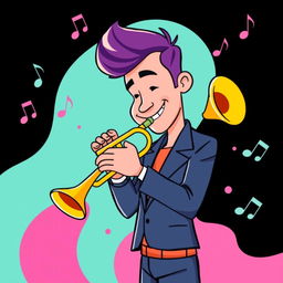 A stylish illustration of a man playing a trumpet in the IncrediBox style