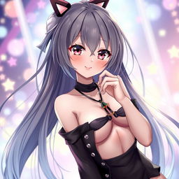 A seductive anime girl with long flowing hair and captivating eyes, wearing a stylish and revealing outfit