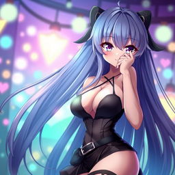 A seductive anime girl with long flowing hair and captivating eyes, wearing a stylish and revealing outfit