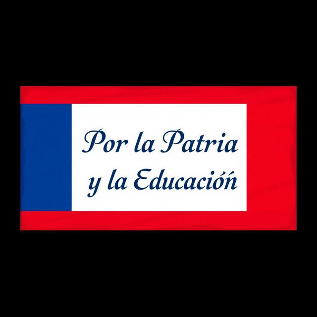 A rectangular horizontal flag design featuring three horizontal blue stripes, two vertical white stripes, and a bold red border
