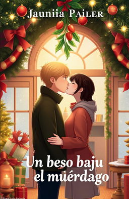 A book cover titled 'Un Beso Bajo el Muérdago'