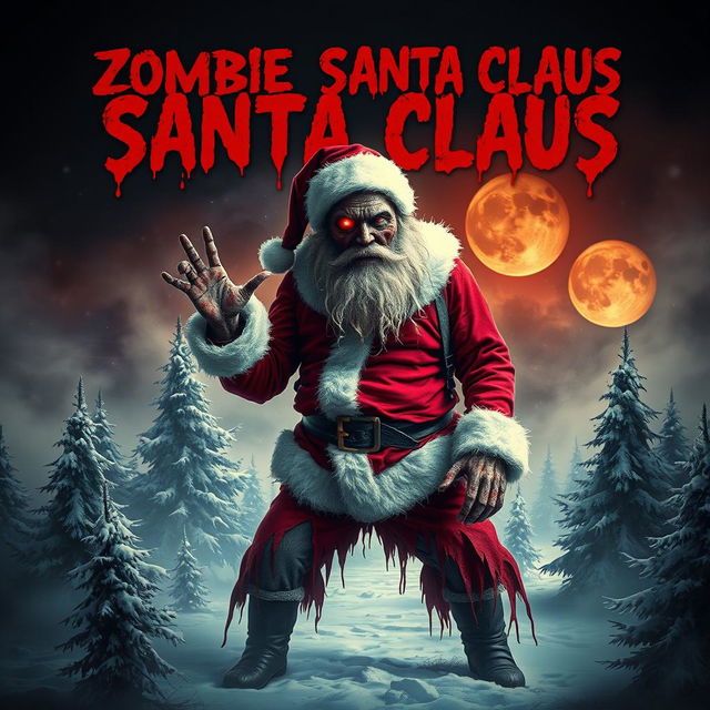 An artistic movie poster for a horror film titled "Zombie Santa Claus"