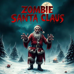 An artistic movie poster for a horror film titled "Zombie Santa Claus"